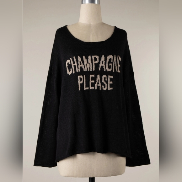 #045 🛑 S,M,L NEW! Chic Champagne Please Long Sleeve Slit Sweater Top - Picture 6 of 7